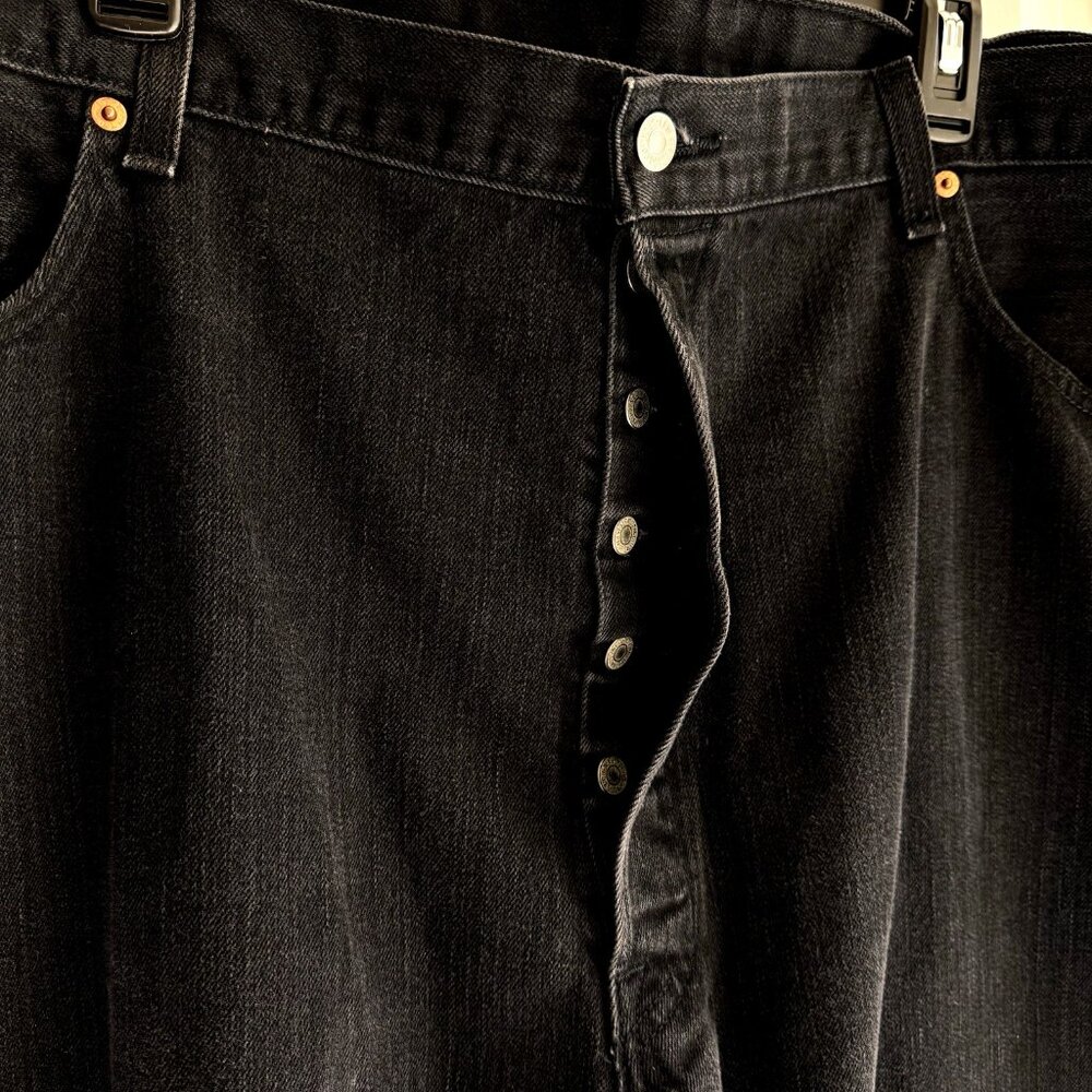 Levis 501XX Mens Jeans 46 Button Fly Black Denim Straight Leg Classic Fit Hemmed - Picture 3 of 10